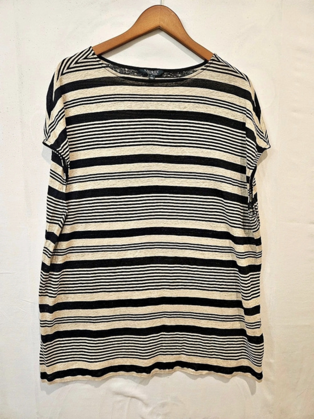 Lauren Ralph Lauren Striped Linen Top Black & Cream Size 3X 100% Linen